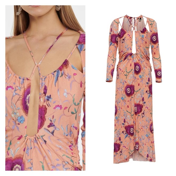 ISABEL MARANT Jadessi Dress Peach Floral FR 40 US 8 Cut Out Midi Halter Boho NWT - Picture 4 of 14